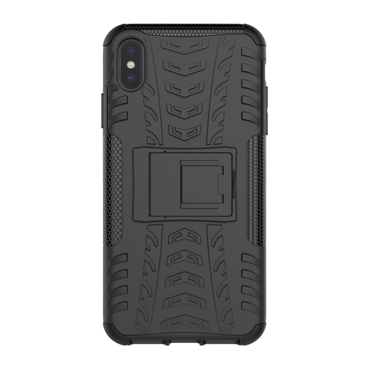 Tire Pattern Kickstand PC + TPU Hybrid Cover for iPhone XS Max 6.5 inch - All Black-10