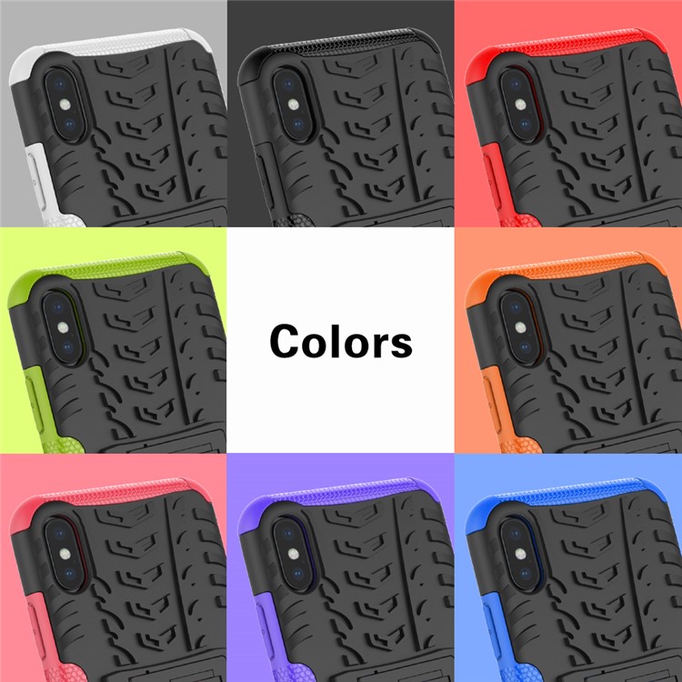 Tire Pattern Kickstand PC + TPU Hybrid Cover for iPhone XS Max 6.5 inch - All Black-13