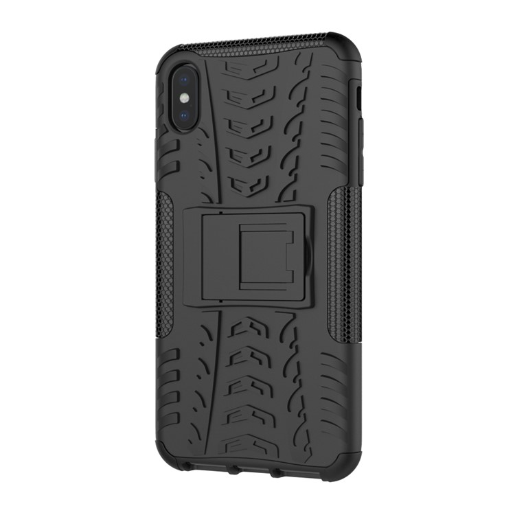Tire Pattern Kickstand PC + TPU Hybrid Cover for iPhone XS Max 6.5 inch - All Black-4