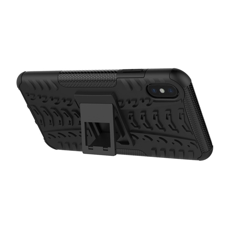 Tire Pattern Kickstand PC + TPU Hybrid Cover for iPhone XS Max 6.5 inch - All Black-5