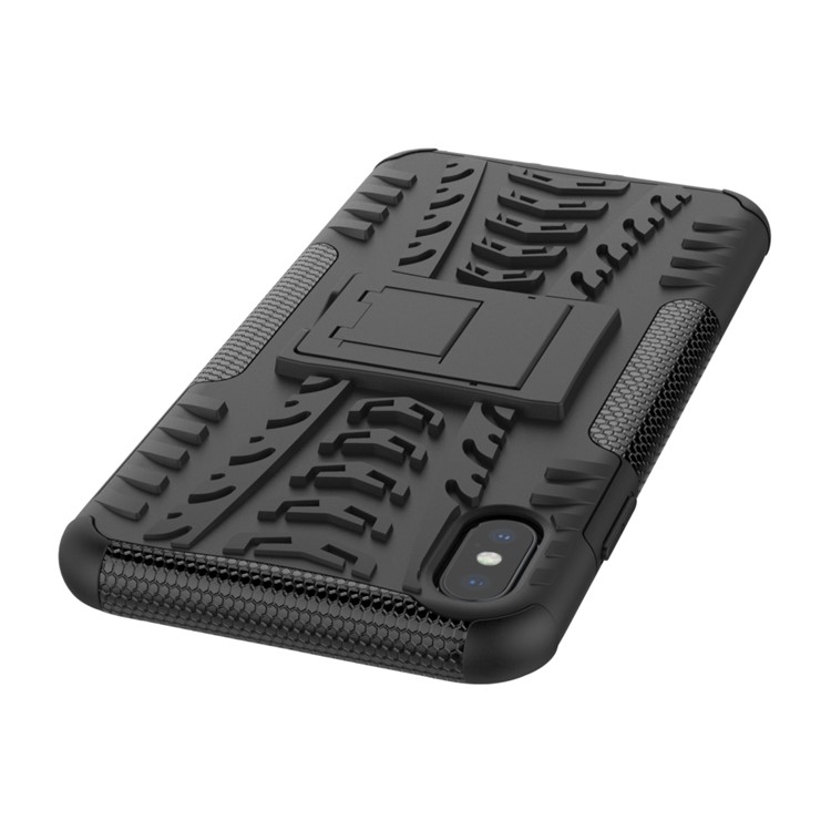 Tire Pattern Kickstand PC + TPU Hybrid Cover for iPhone XS Max 6.5 inch - All Black-7