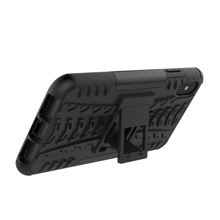Tire Pattern Kickstand PC + TPU Hybrid Cover for iPhone XS Max 6.5 inch - All Black-8