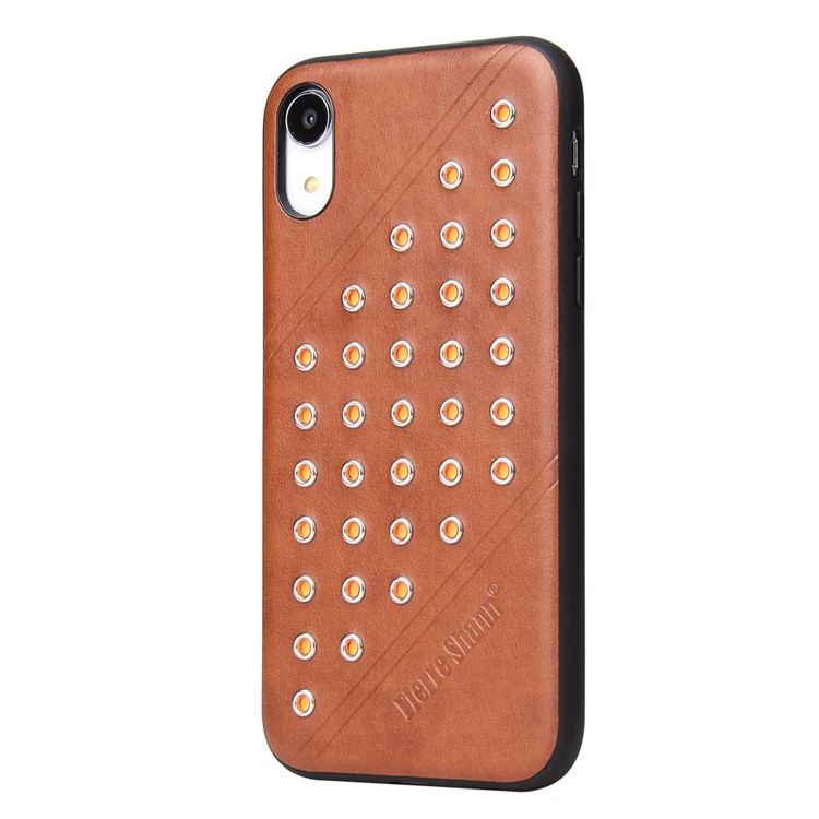 FIERRE SHANN Vintage Rivet PU Leather Coated TPU Case for iPhone XR 6.1 inch - Brown-3