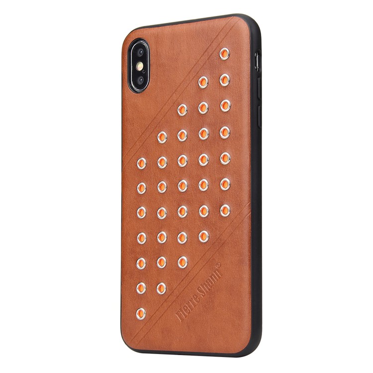 FIERRE SHANN Vintage Rivet PU Leather Coated TPU Case for iPhone XS Max 6.5 inch - Brown-3