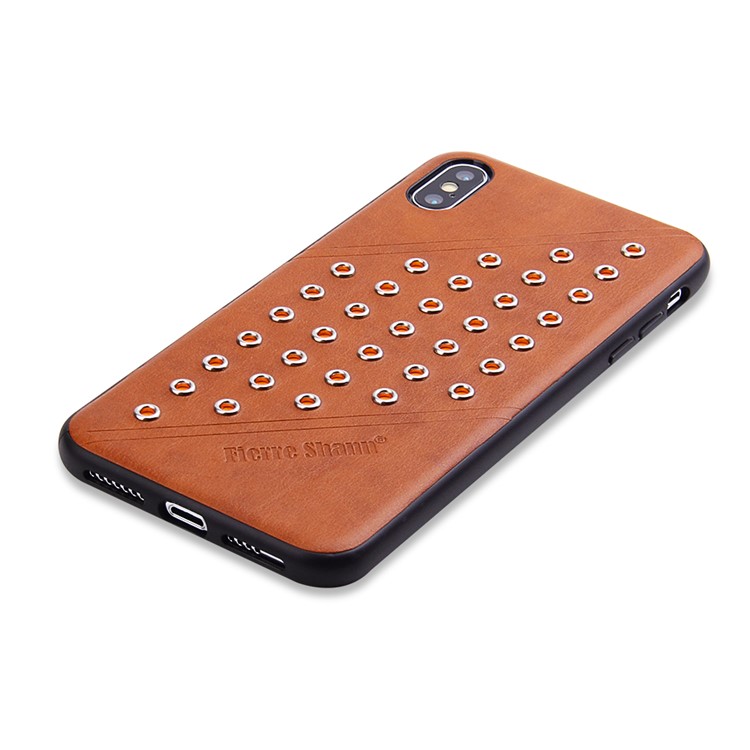 FIERRE SHANN Vintage Rivet PU Leather Coated TPU Case for iPhone XS Max 6.5 inch - Brown-8