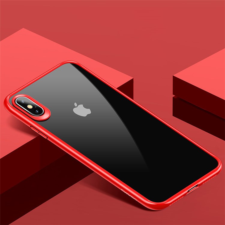 USAMS Mant Serie Claro PC + TPU Cubierta Del Teléfono Marco Para Iphone Xs 5.8 Pulgadas - Rojo-1