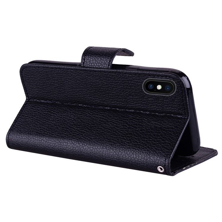 Litchi Grain PU Leather Stand Wallet Phone Case for iPhone XS Max 6.5 inch - Black-6
