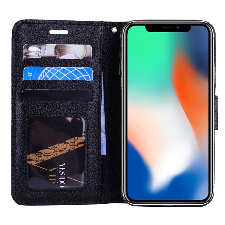 Litchi Grain PU Leather Stand Wallet Phone Case for iPhone XS Max 6.5 inch - Black-7