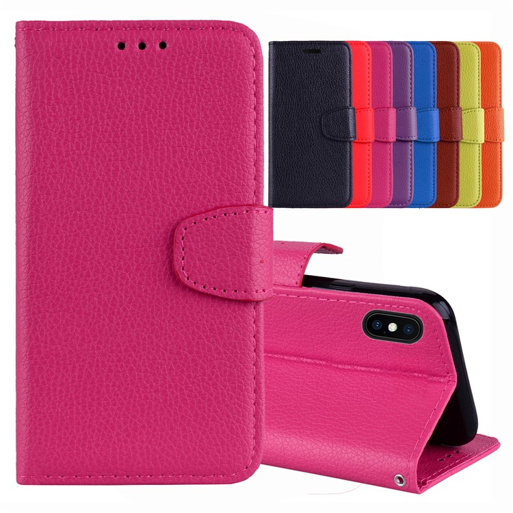 

Litchi Зерно PU Кожа Стойка Кошелек Телефон Оболочки Для Iphone XS Макс 6.5 Дюймов - Роза, iPhone XS Max 6.5 inch