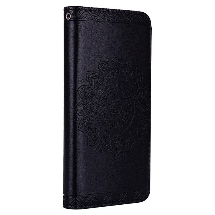 Imprint Mandala Flower Stand Wallet Leather Case for iPhone XS Max 6.5 inch - Black-3