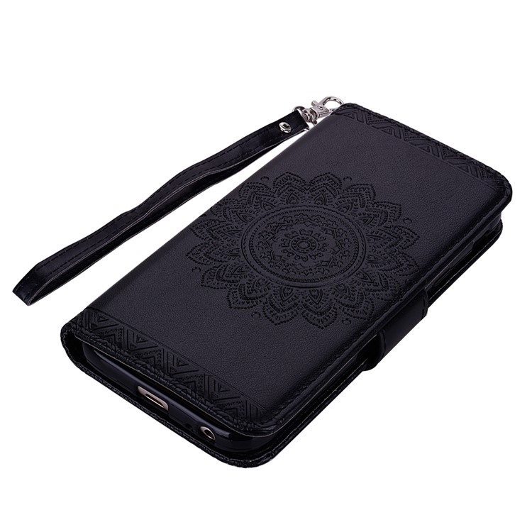 Imprint Mandala Flower Stand Wallet Leather Case for iPhone XS Max 6.5 inch - Black-4