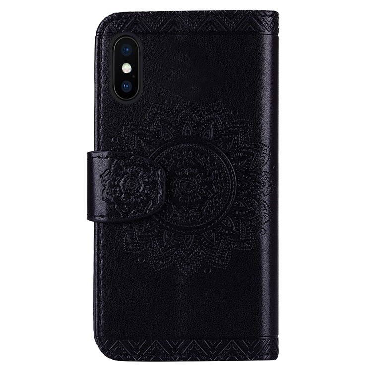 Imprint Mandala Flower Stand Wallet Leather Case for iPhone XS Max 6.5 inch - Black-5