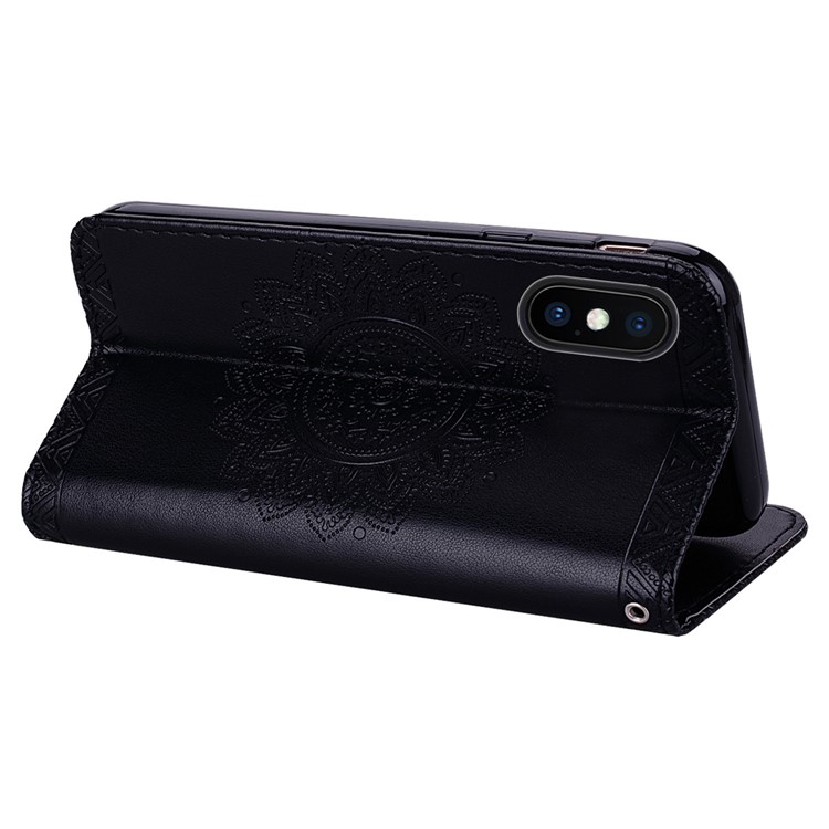 Imprint Mandala Flower Stand Wallet Leather Case for iPhone XS Max 6.5 inch - Black-6