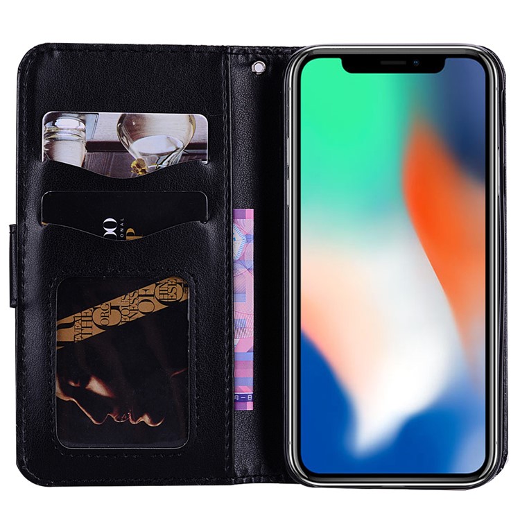 Imprint Mandala Flower Stand Wallet Leather Case for iPhone XS Max 6.5 inch - Black-7