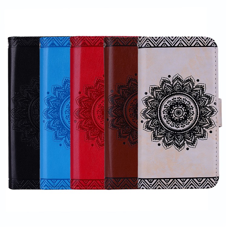 Imprint Mandala Flower Stand Wallet Leather Case for iPhone XS Max 6.5 inch - Black-8
