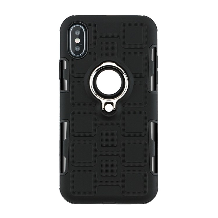 Geometric Pattern Magnetic Car Mount Ring Holder TPU PC Hybrid Case for iPhone XS Max 6.5 inch - Black-2