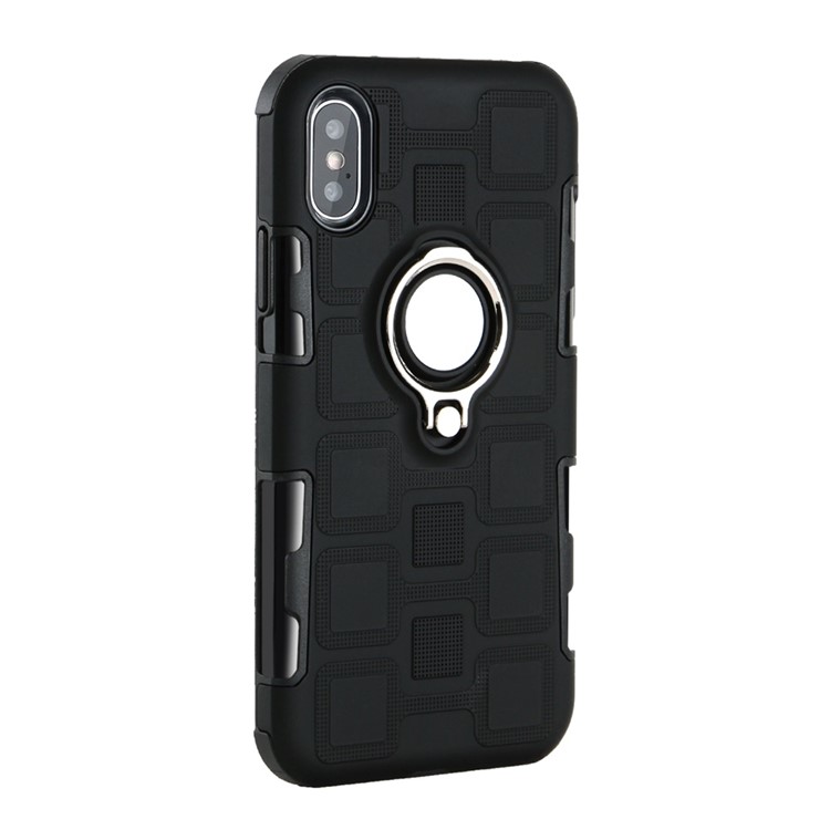 Geometric Pattern Magnetic Car Mount Ring Holder TPU PC Hybrid Case for iPhone XS Max 6.5 inch - Black-3