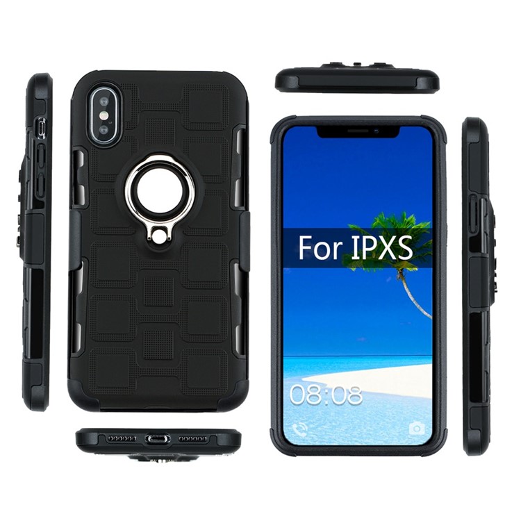 Geometric Pattern Magnetic Car Mount Ring Holder TPU PC Hybrid Case for iPhone XS Max 6.5 inch - Black-4