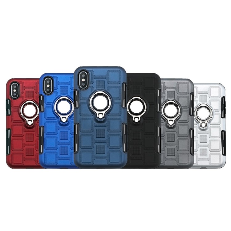 Geometric Pattern Magnetic Car Mount Ring Holder TPU PC Hybrid Case for iPhone XS Max 6.5 inch - Black-5