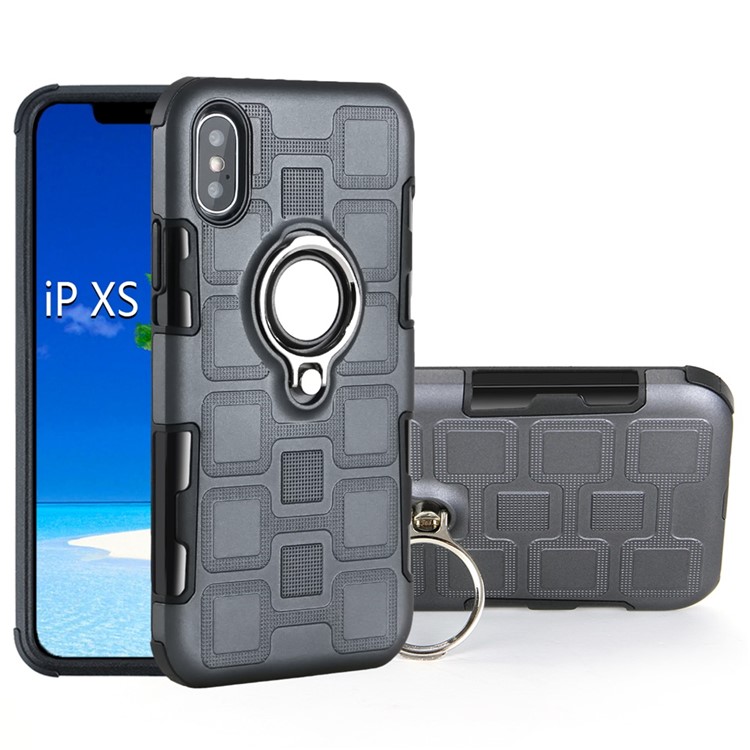 

Geometric Pattern Magnetic Car Mount Ring Holder TPU PC Hybrid Accessory Case for iPhone XS Max 6.5 inch - Grey
