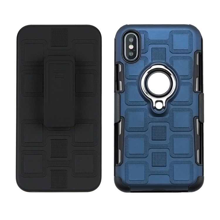 

Geometric Pattern TPU PC Belt Clip Phone Shell for iPhone XS 5.8 inch [with Silver Kickstand and Magnetic Iron] - Dark Blue