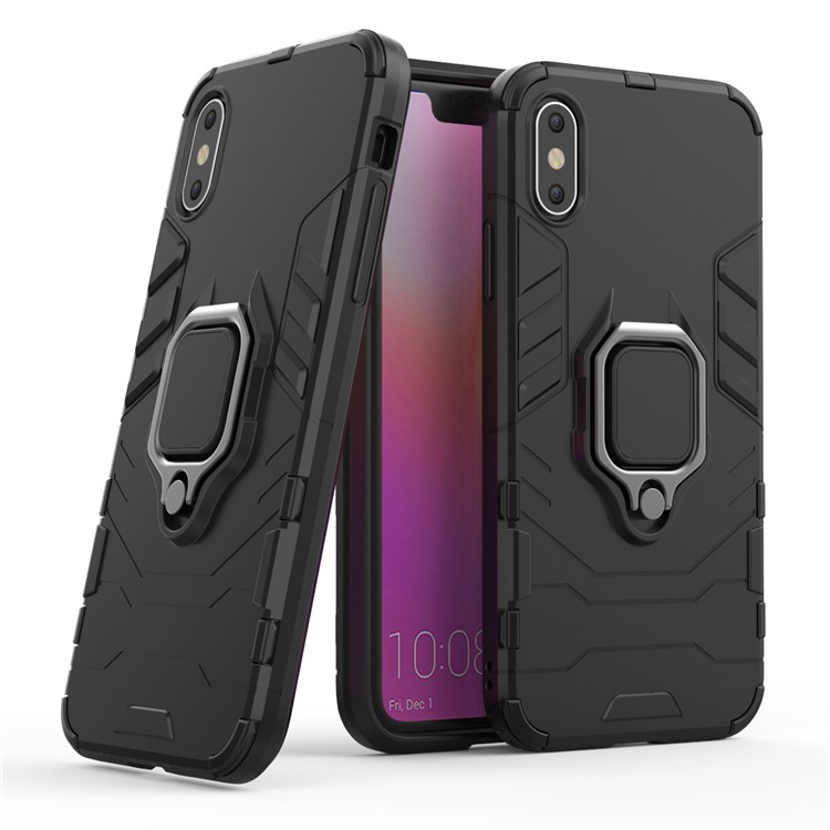

PC + TPU Hybrid Case [with Finger Ring Kickstand] for iPhone XS 5.8 inch - Black, iPhone Xs