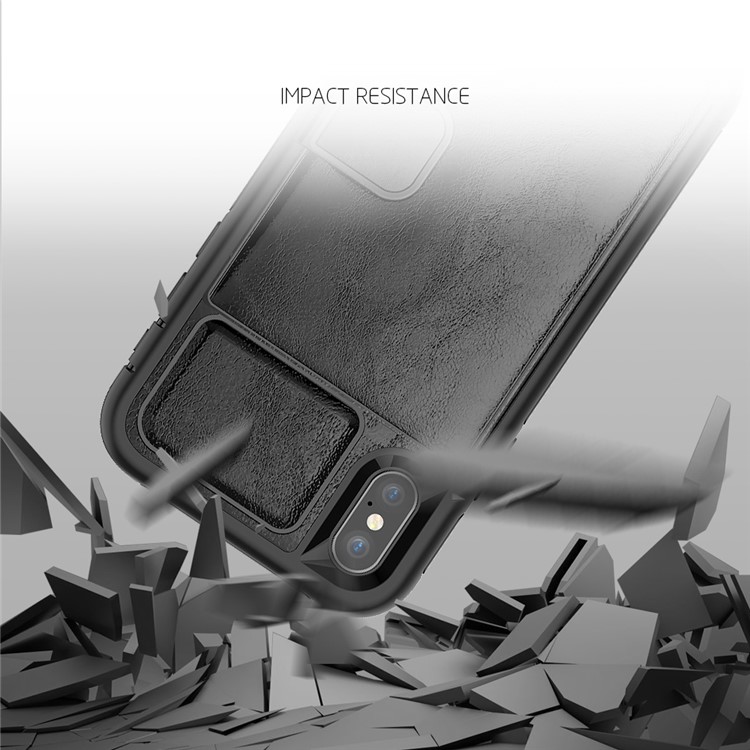 PU Leather Coated TPU + PC Hybrid Card Slots Case with Kickstand (Built-in Magnetic Holder Metal Sheet) for iPhone X - Black-6