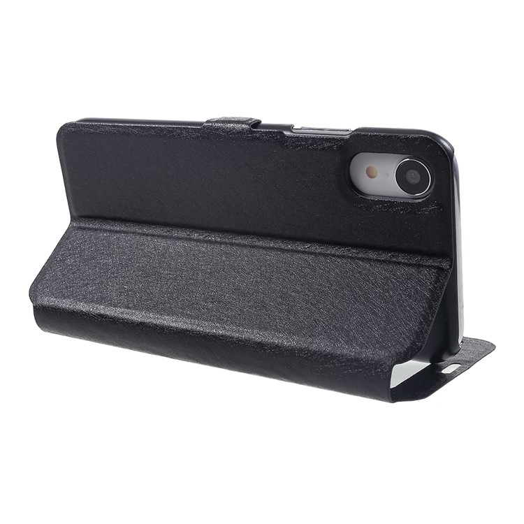 For iPhone XR 6.1 inch Silk Texture Dual Window Leather Stand Protective Casing - Black-4