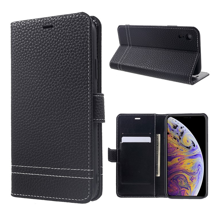 Litchi Texture Wallet Stand Leather Flip Phone Case with Card Holders for iPhone XR 6.1 inch - Black-1