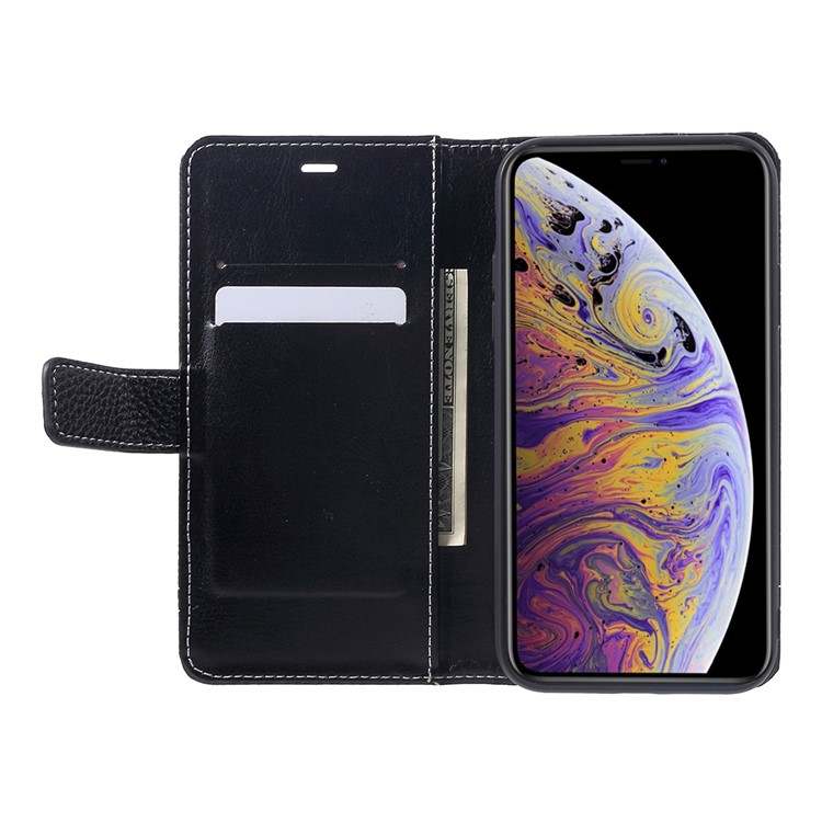 Litchi Texture Wallet Stand Leather Flip Phone Case with Card Holders for iPhone XR 6.1 inch - Black-6