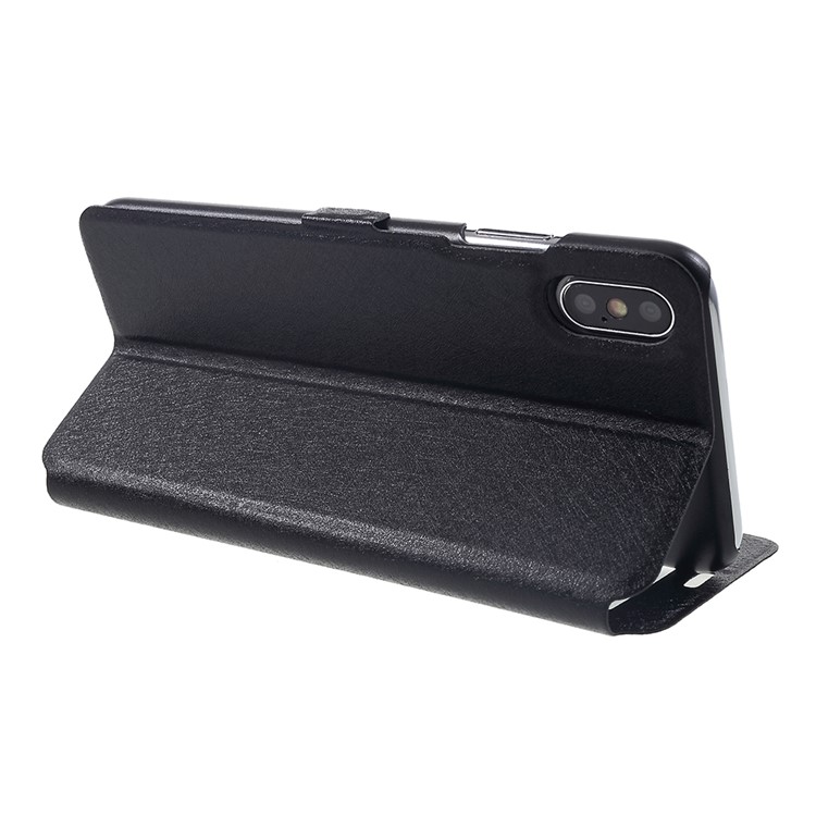 Silk Texture Dual Window Leather Mobile Phone Case for iPhone XS Max 6.5 inch - Black-4