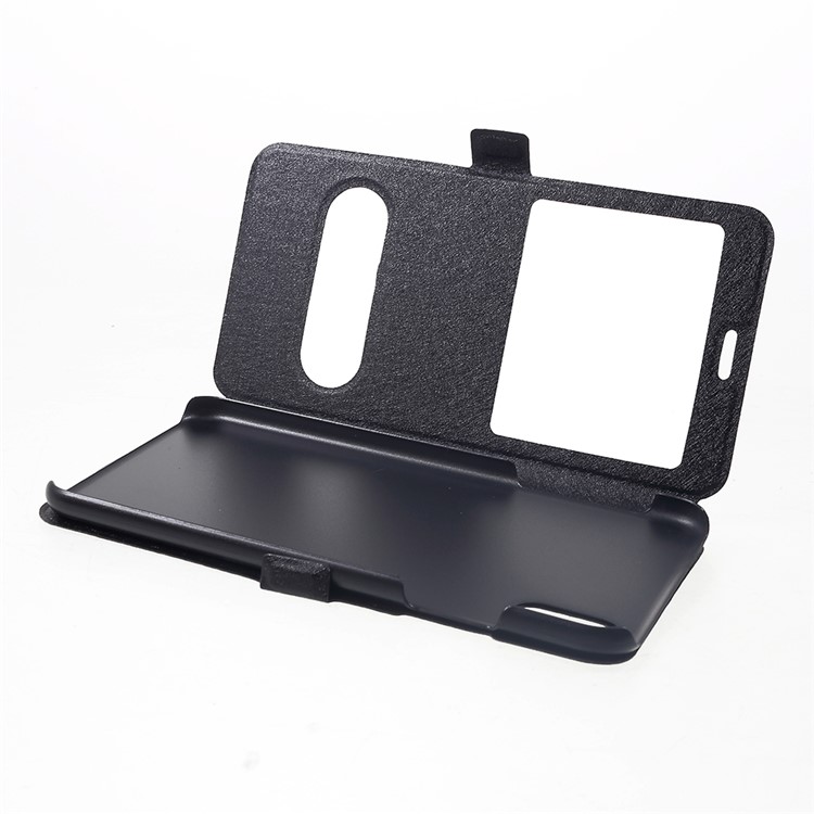 Silk Texture Dual Window Leather Mobile Phone Case for iPhone XS Max 6.5 inch - Black-5