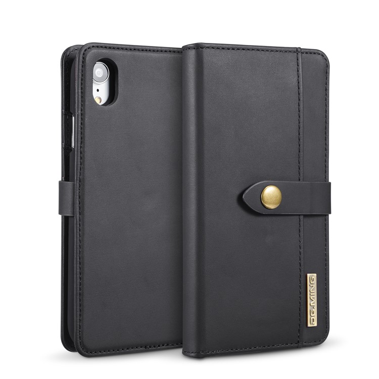 DG. MING Destacável 2-em-1 Carteira De Couro Rachado Shell + PC De Volta Caso Para O Iphone XR De 6,1 Polegadas - Preto-1