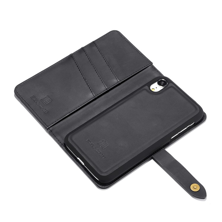 DG. MING Destacável 2-em-1 Carteira De Couro Rachado Shell + PC De Volta Caso Para O Iphone XR De 6,1 Polegadas - Preto-10