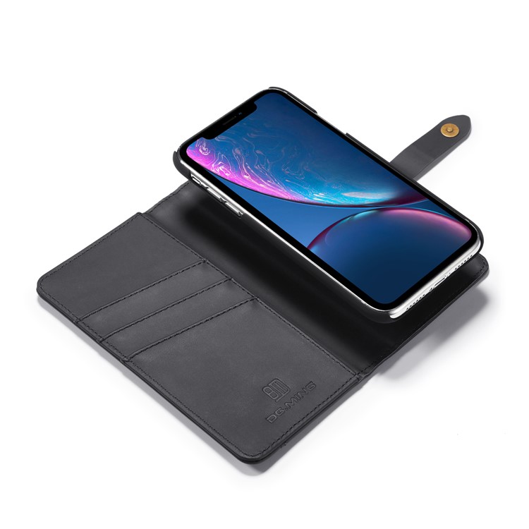 DG. MING Destacável 2-em-1 Carteira De Couro Rachado Shell + PC De Volta Caso Para O Iphone XR De 6,1 Polegadas - Preto-11