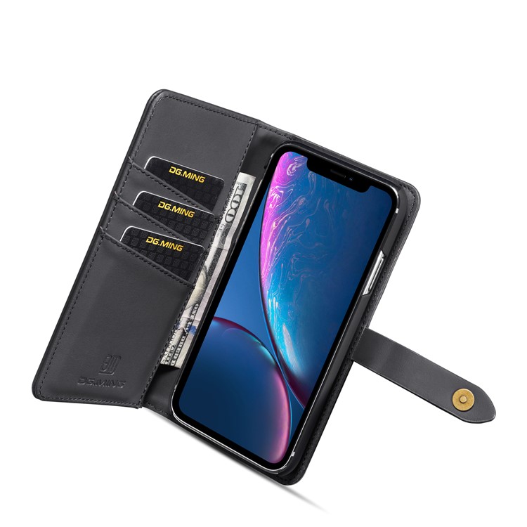 DG. MING Destacável 2-em-1 Carteira De Couro Rachado Shell + PC De Volta Caso Para O Iphone XR De 6,1 Polegadas - Preto-12
