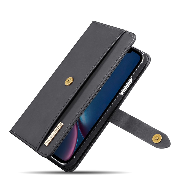 DG. MING Destacável 2-em-1 Carteira De Couro Rachado Shell + PC De Volta Caso Para O Iphone XR De 6,1 Polegadas - Preto-13