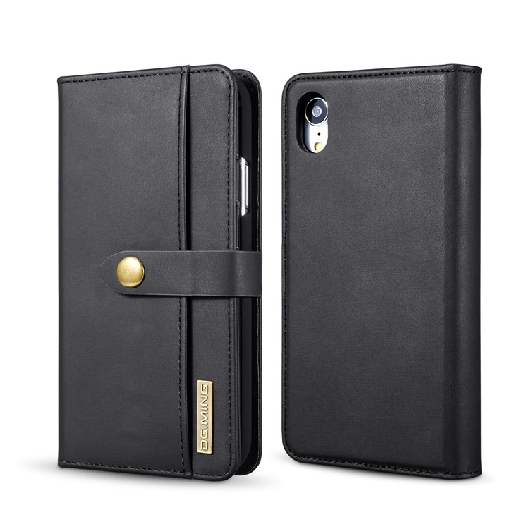 DG. MING Destacável 2-em-1 Carteira De Couro Rachado Shell + PC De Volta Caso Para O Iphone XR De 6,1 Polegadas - Preto-2