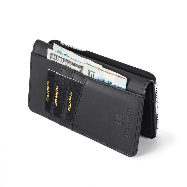 DG. MING Destacável 2-em-1 Carteira De Couro Rachado Shell + PC De Volta Caso Para O Iphone XR De 6,1 Polegadas - Preto-9