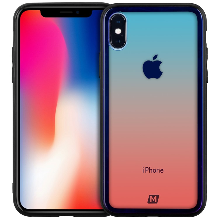 MOMAX Glass Case for iPhone XS 5.8 inch Tempered Glass Back + TPU Hybrid Shell - Blue / Pink-1