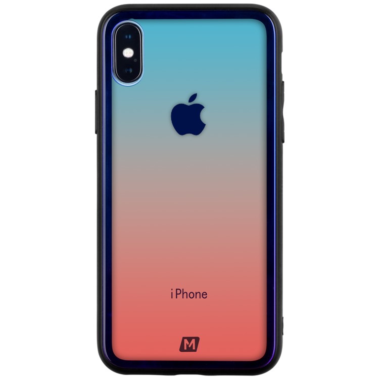 MOMAX Glass Case for iPhone XS 5.8 inch Tempered Glass Back + TPU Hybrid Shell - Blue / Pink-2