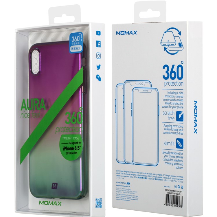 MOMAX Twilight Case for iPhone XS Max 6.5 inch Color Plating PC Protection Phone Case - Purple / Green-10