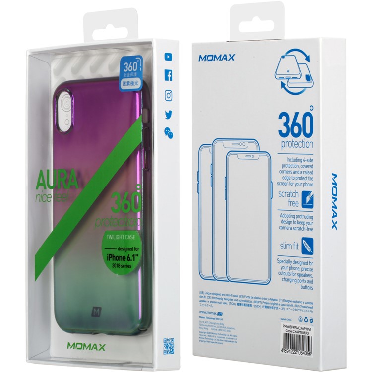 MOMAX Twilight Case for iPhone XR 6.1 inch Color Plating PC Protection Phone Shell - Purple / Green-9
