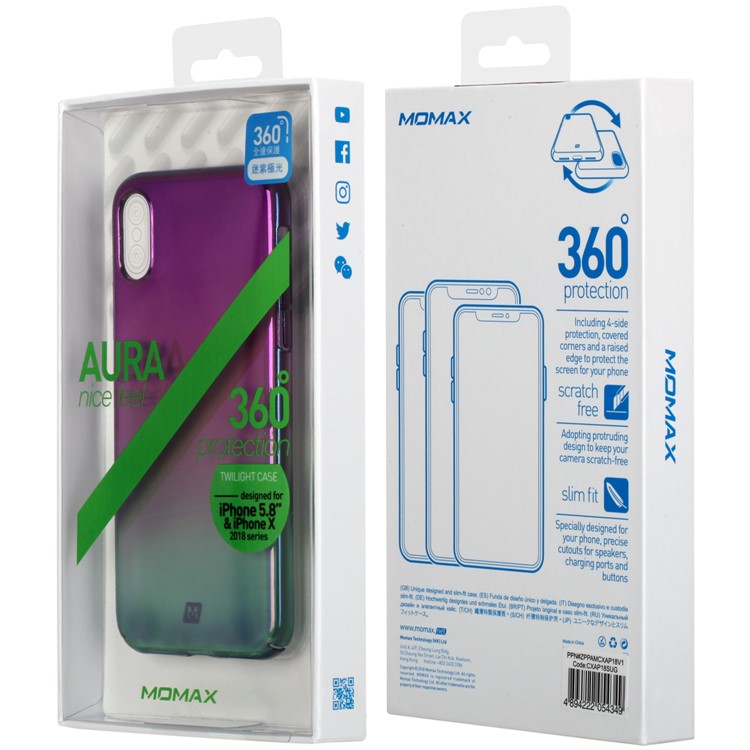 MOMAX Twilight Case for iPhone XS 5.8 inch Color Plating PC Protection Phone Case - Purple / Green-10