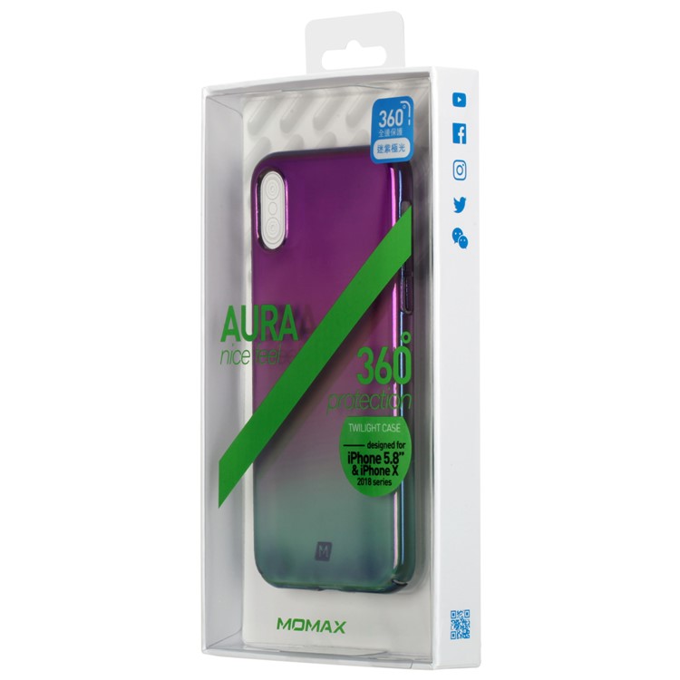MOMAX Twilight Case for iPhone XS 5.8 inch Color Plating PC Protection Phone Case - Purple / Green-9