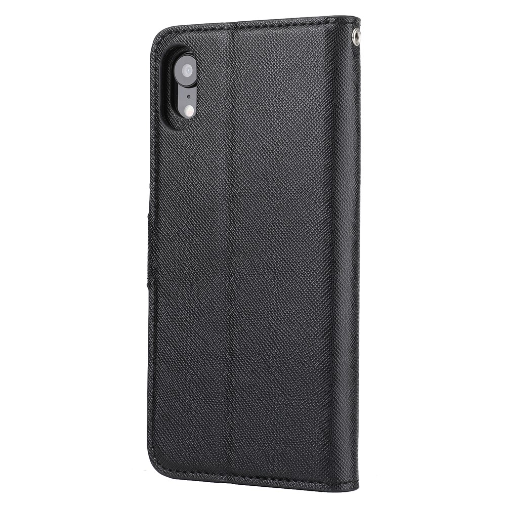 Cross Texture Leather Wallet Case + Removable TPU Back Shell for iPhone XR 6.1 inch - Black-3