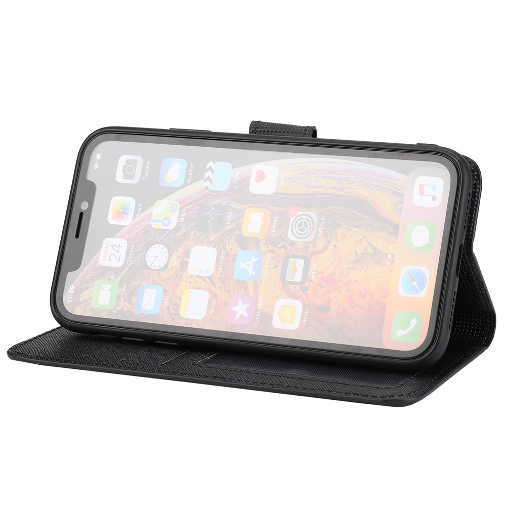Cross Texture Leather Wallet Case + Removable TPU Back Shell for iPhone XR 6.1 inch - Black-5