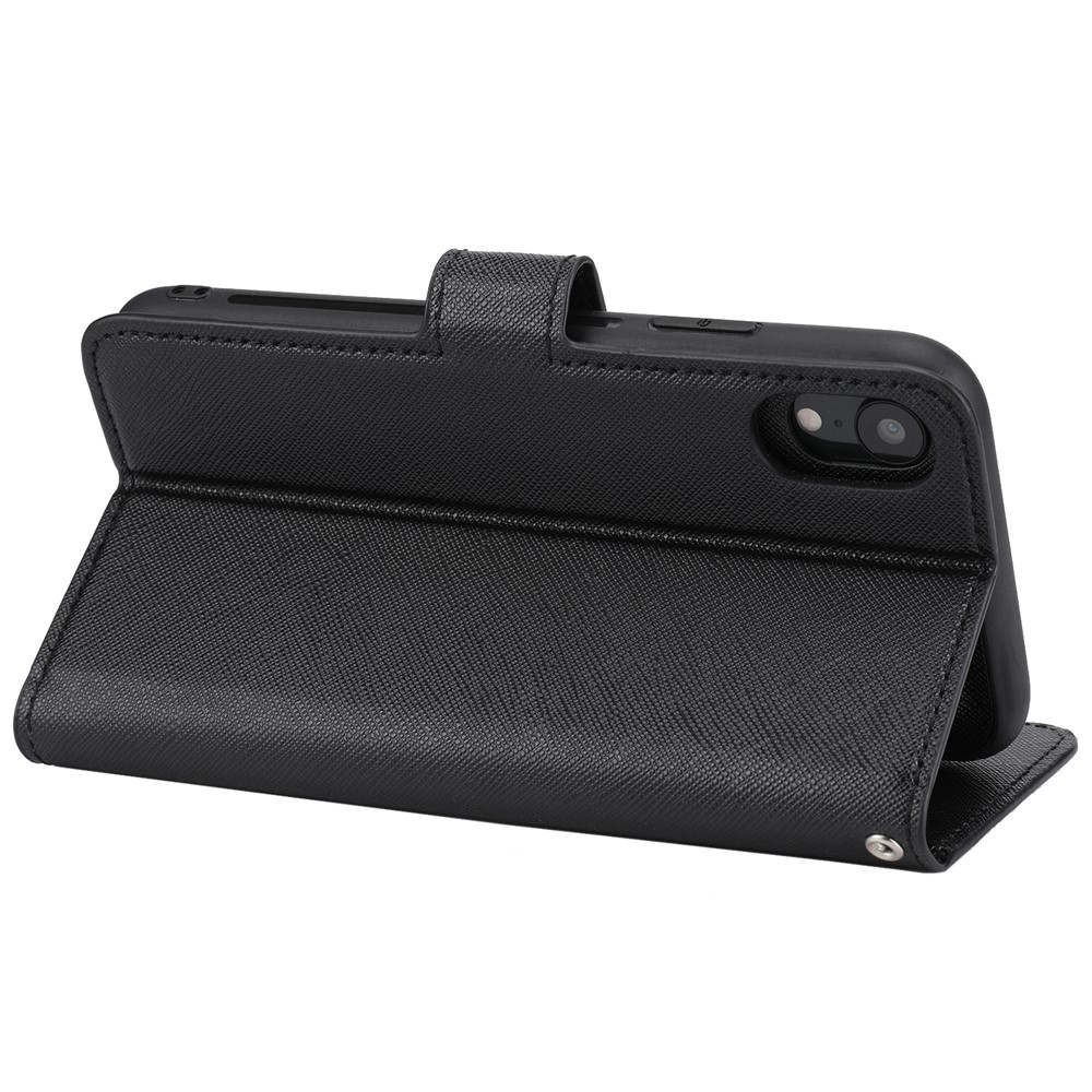 Cross Texture Leather Wallet Case + Removable TPU Back Shell for iPhone XR 6.1 inch - Black-6