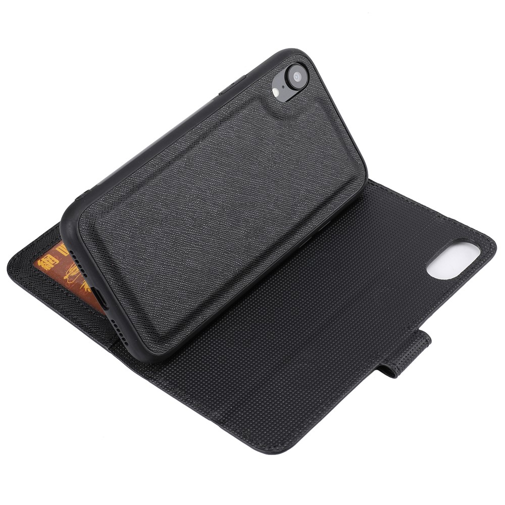 Cross Texture Leather Wallet Case + Removable TPU Back Shell for iPhone XR 6.1 inch - Black-7