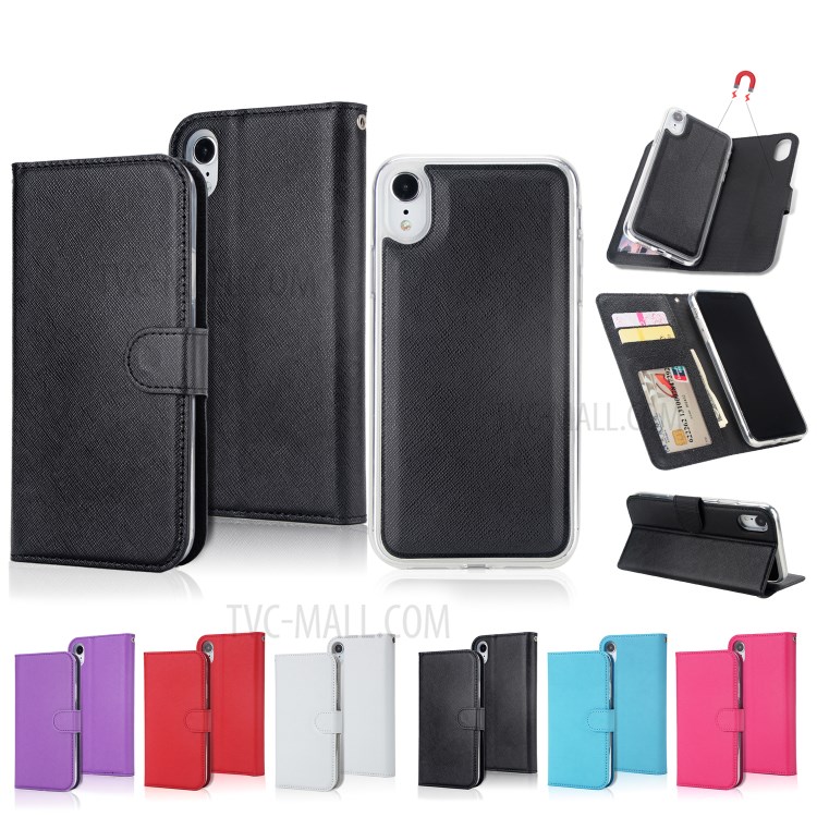 Cross Texture Leather Wallet Case + Removable TPU Back Shell for iPhone XR 6.1 inch - Black-9